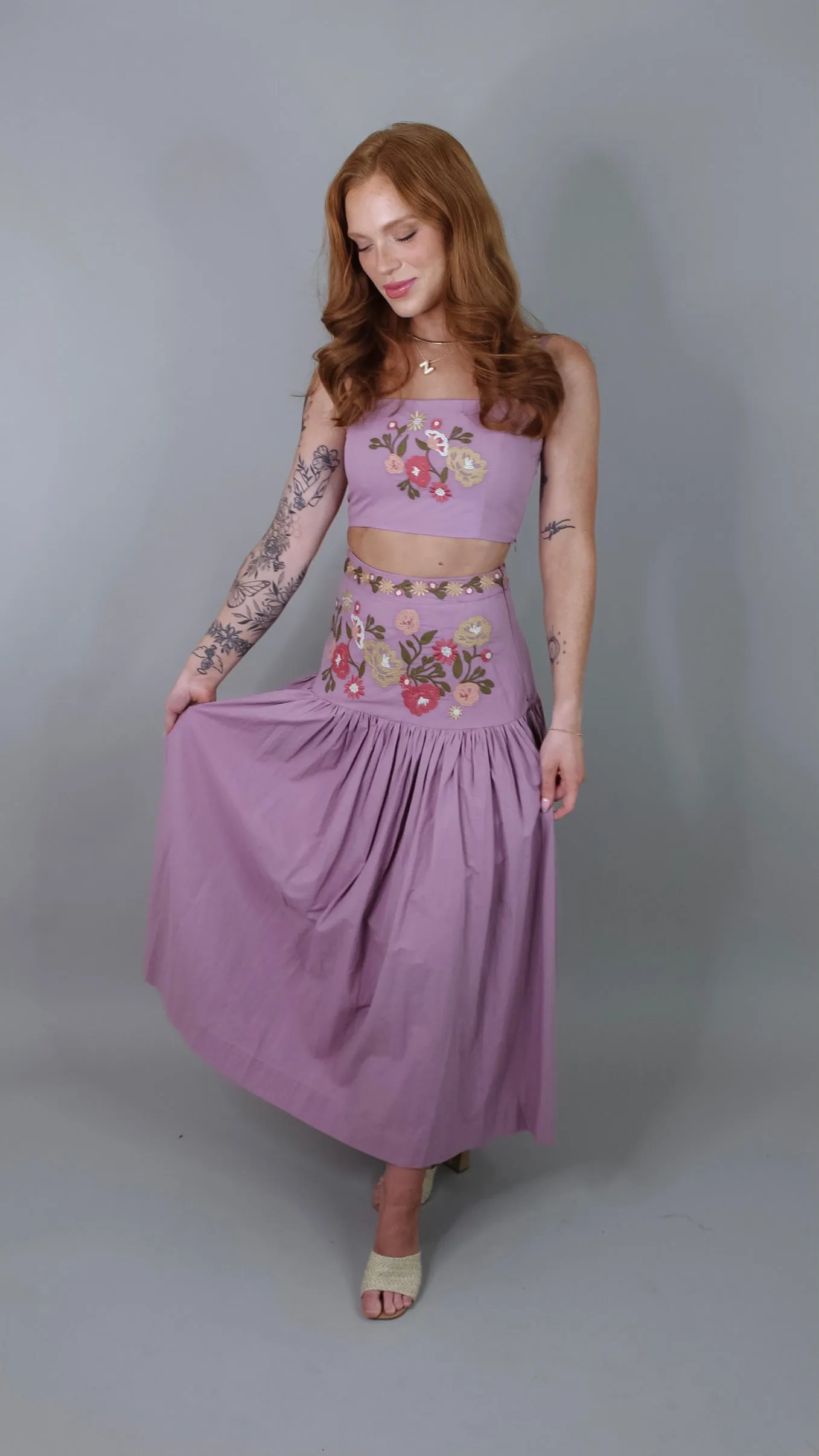 Dusty Plum Embroidered Skirt Set