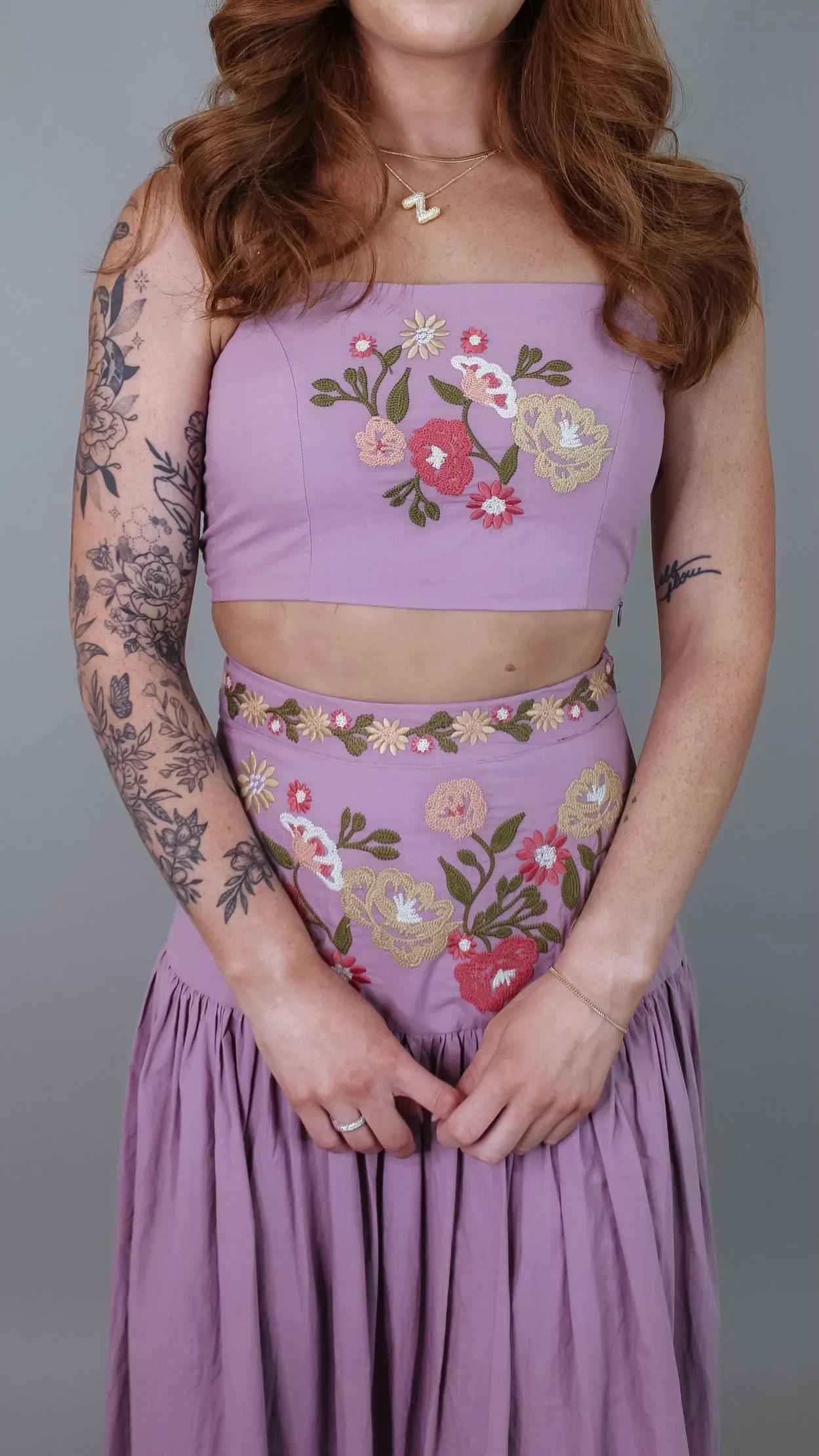 Dusty Plum Embroidered Skirt Set