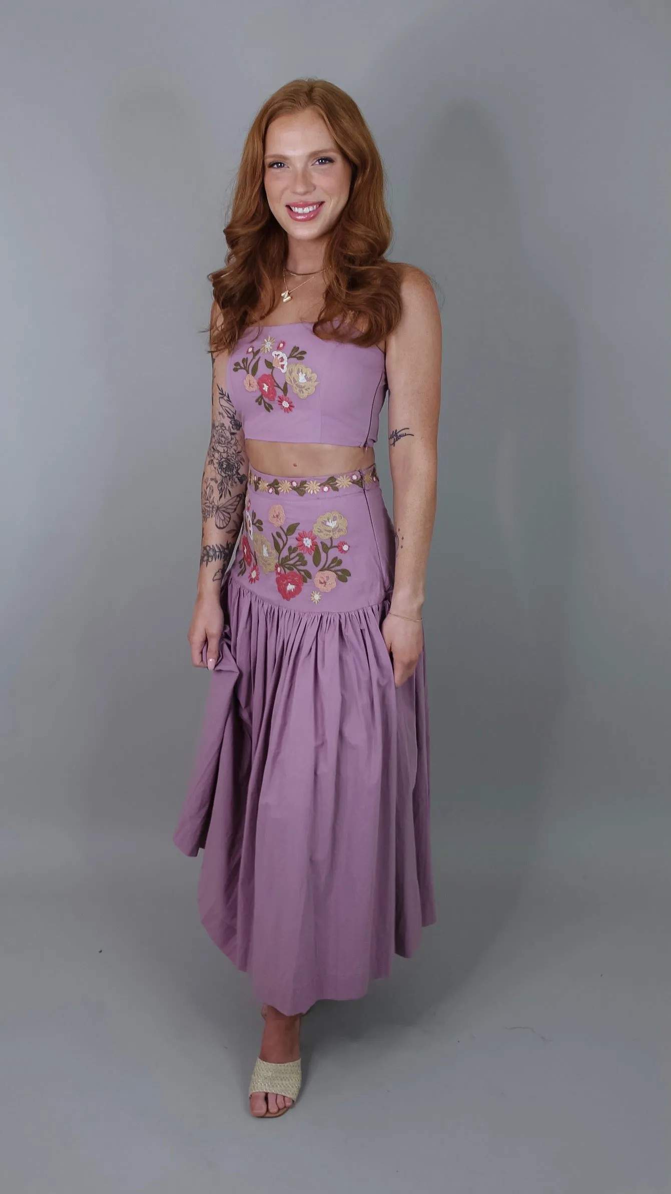 Dusty Plum Embroidered Skirt Set