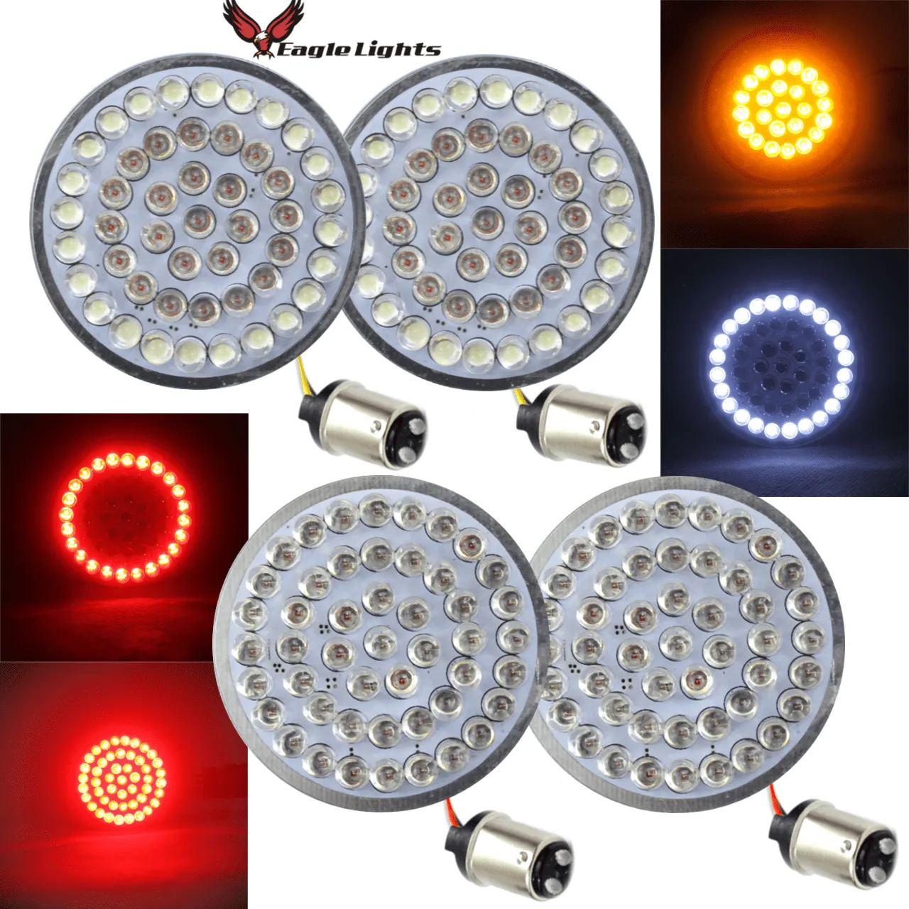 Eagle Lights 2” LED Turn Signal, Running and Brake Light Kit for Harley Davidson Motorcycles- Generation I / 1157 Front / 1157 Rear