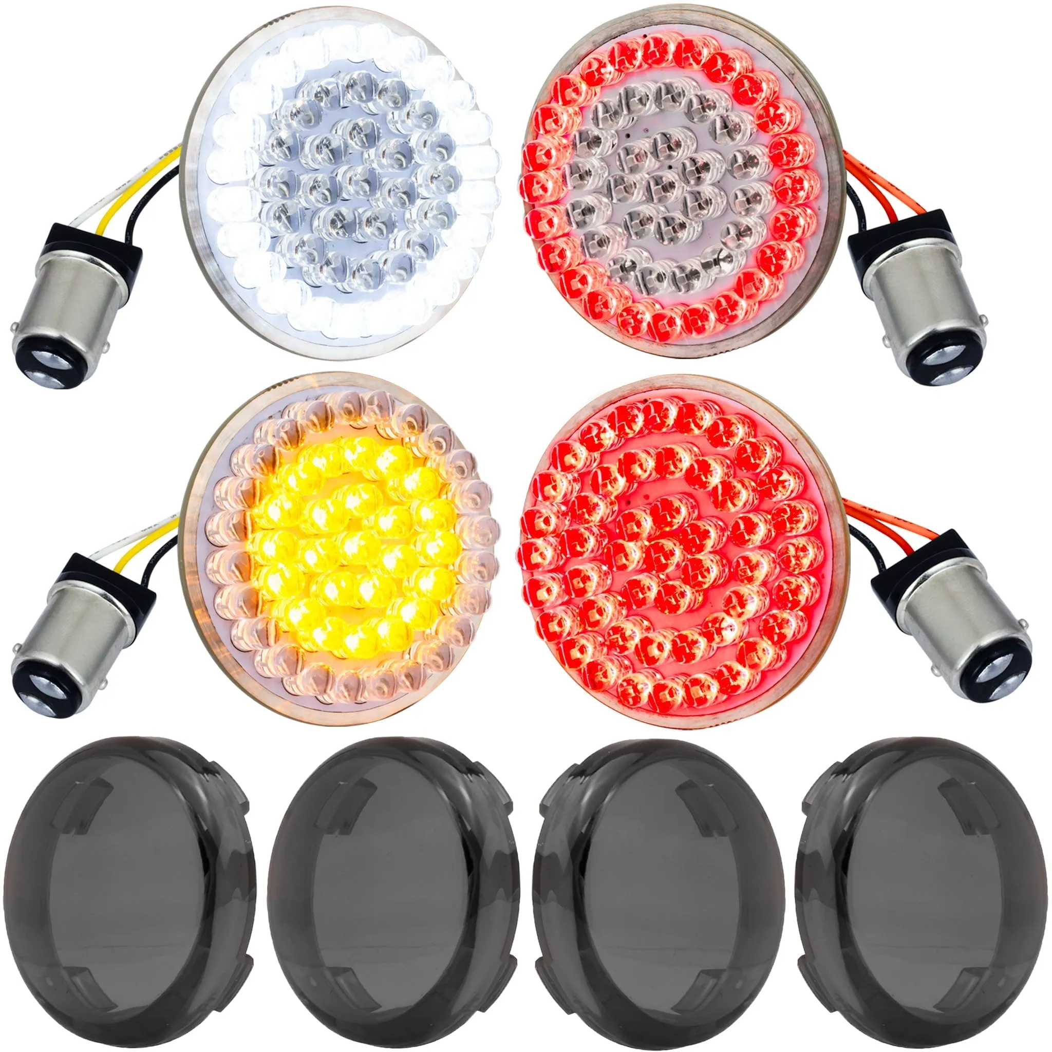 Eagle Lights 2” LED Turn Signal, Running and Brake Light Kit for Harley Davidson Motorcycles- Generation I / 1157 Front / 1157 Rear