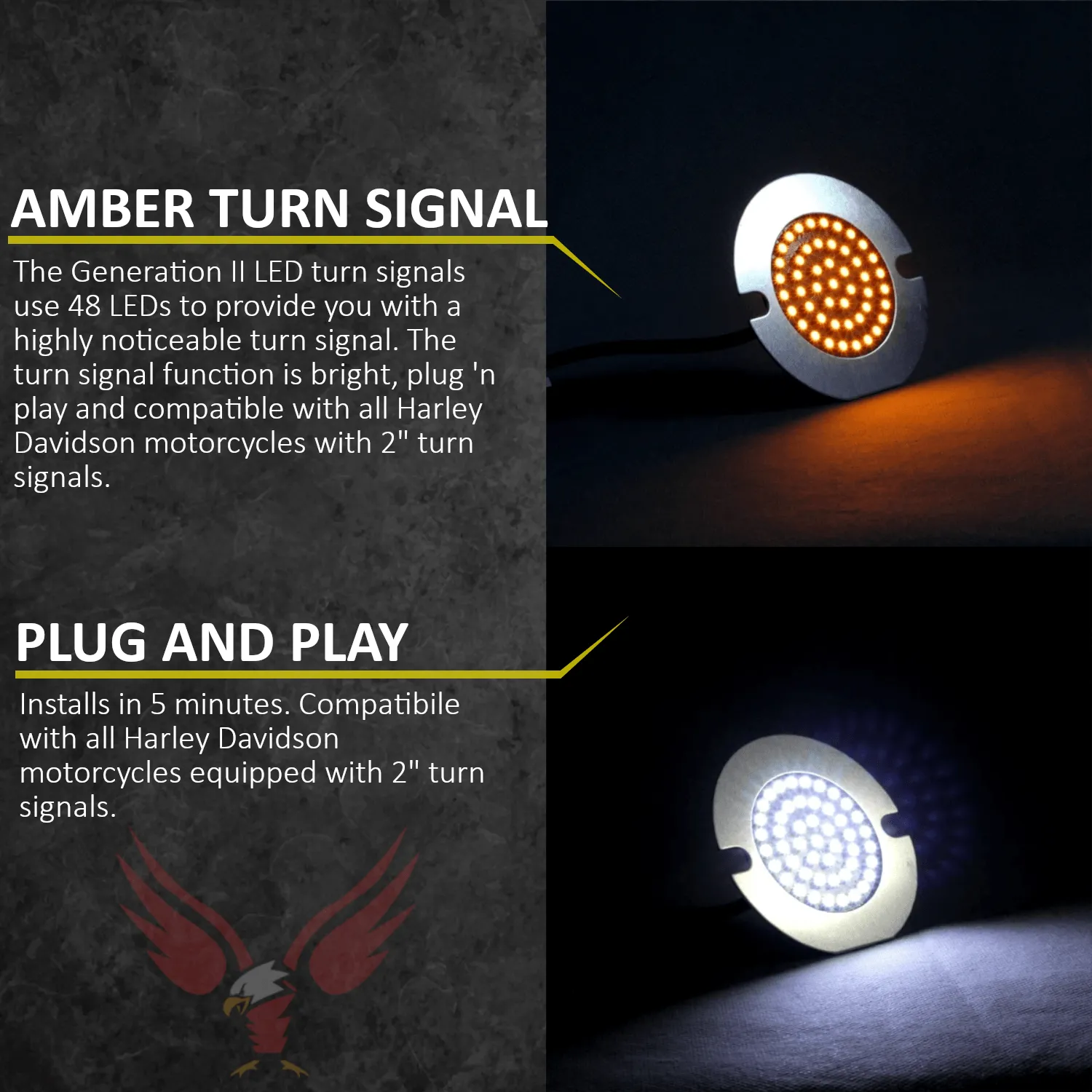 Eagle Lights 3 1/4" Front and Rear LED Turn Signal Kit For Harley Davidson Motorcycles - Generation II / Red Rear Turn Signals