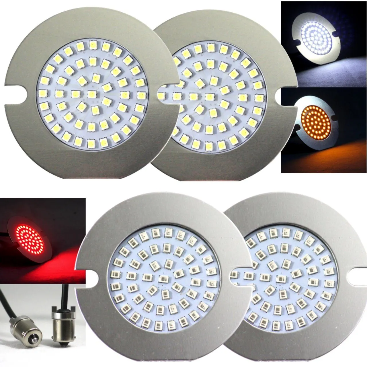 Eagle Lights 3 1/4" Front and Rear LED Turn Signal Kit For Harley Davidson Motorcycles - Generation II / Red Rear Turn Signals
