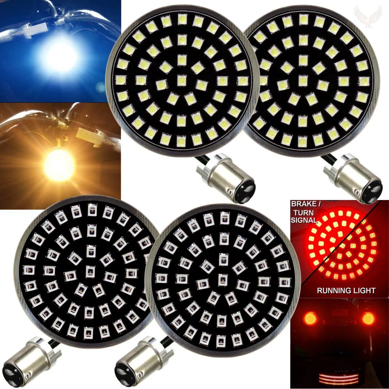 Eagle Lights Midnight Edition Front and Rear LED Turn Signal Kit for Harley Davidson Motorcycles- 1157 Front / 1157 Rear