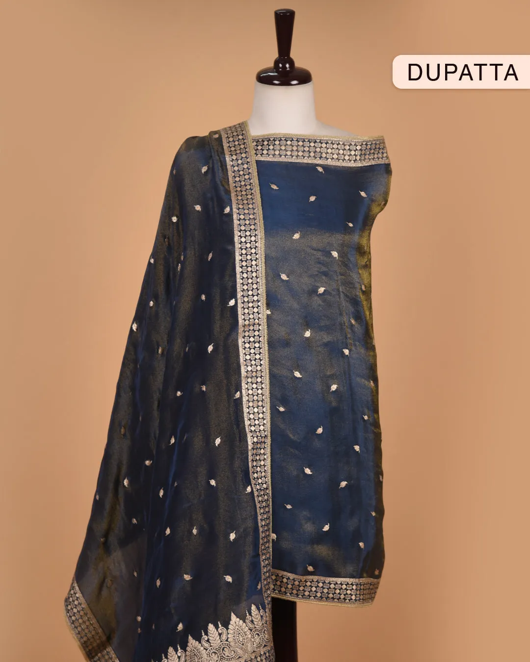 Electric Blue Silk Viscose Blend Woven With Embroidery Unstitched Suit Fabric Set With Silk Viscose Woven Dupatta