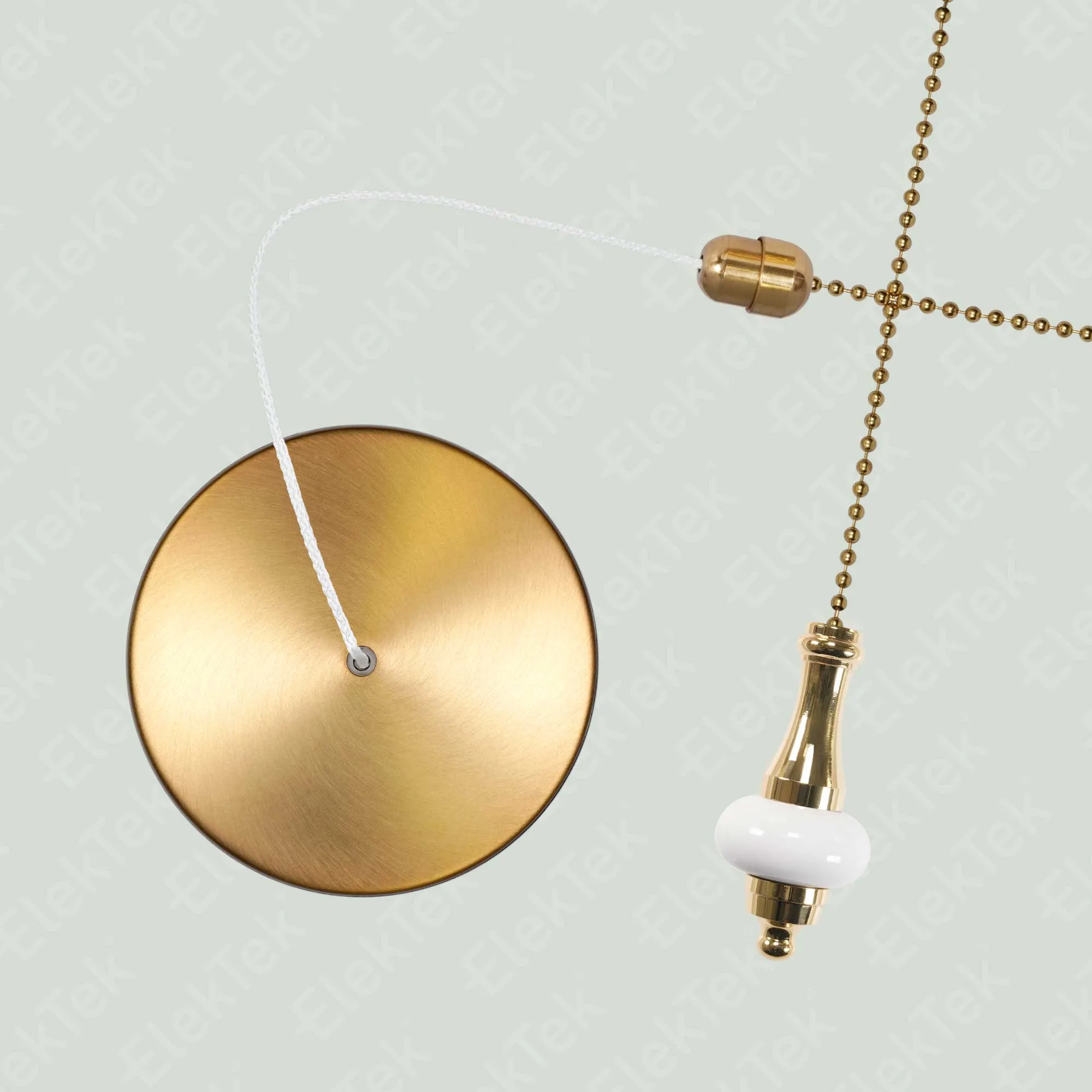 ElekTek Premium Brushed Brass Bathroom Light Pull Cord Switch Kit with Pull Chain Handle