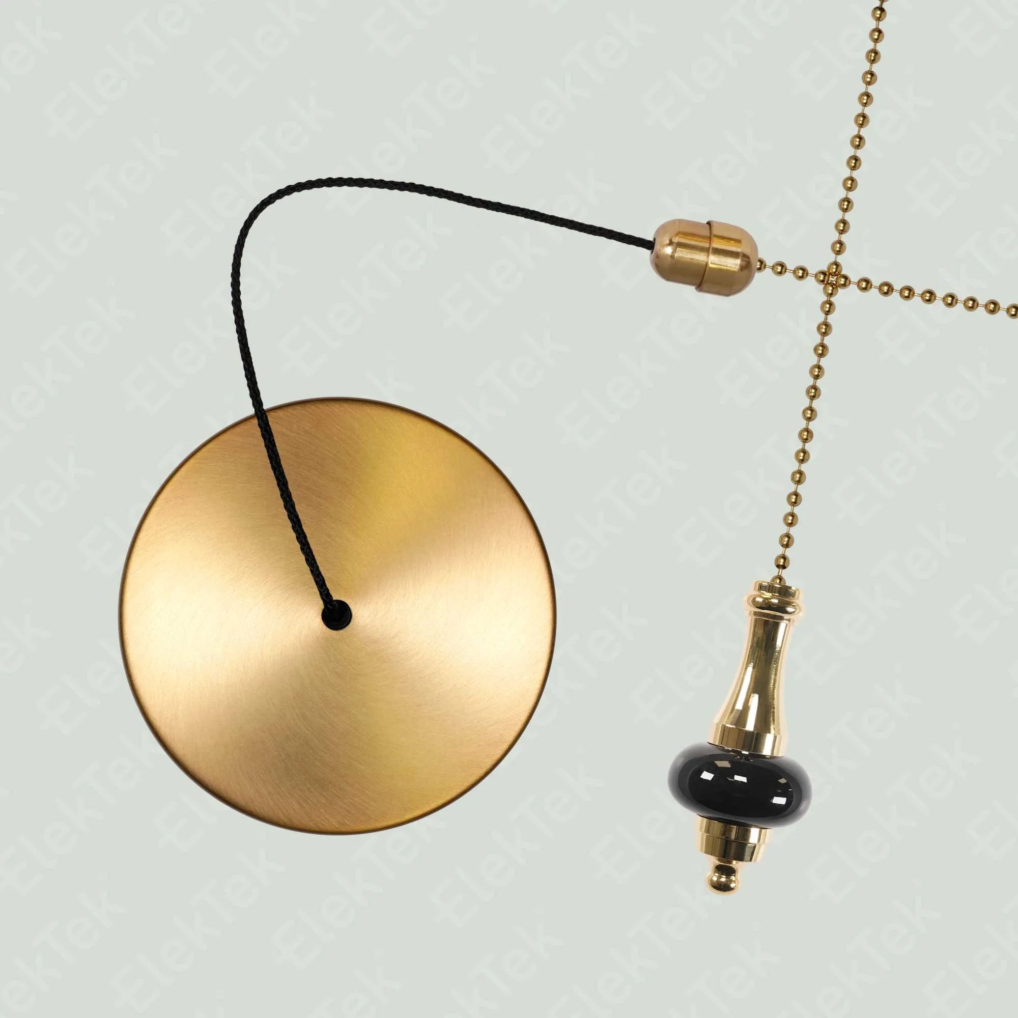 ElekTek Premium Brushed Brass Bathroom Light Pull Cord Switch Kit with Pull Chain Handle