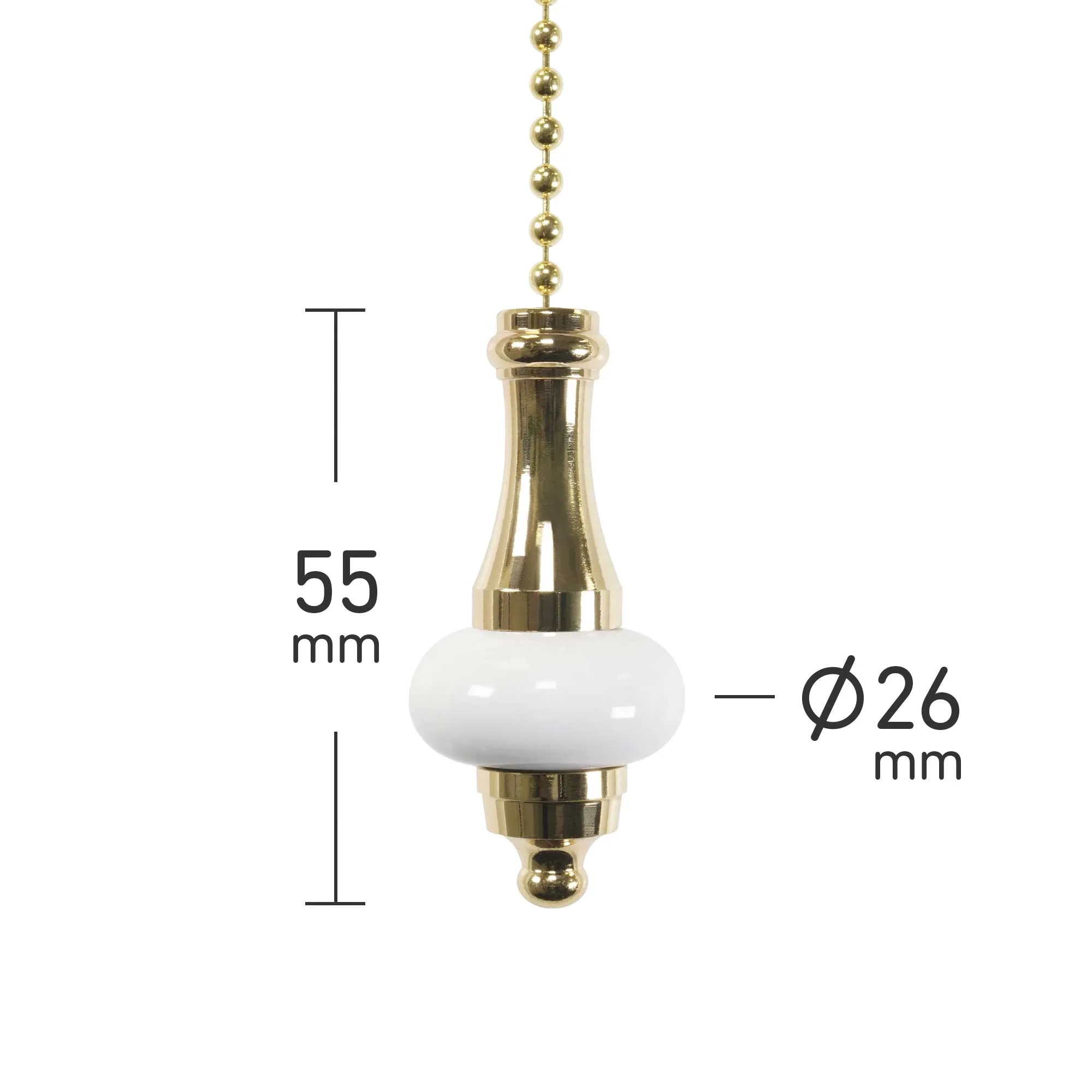 ElekTek Premium Brushed Brass Bathroom Light Pull Cord Switch Kit with Pull Chain Handle