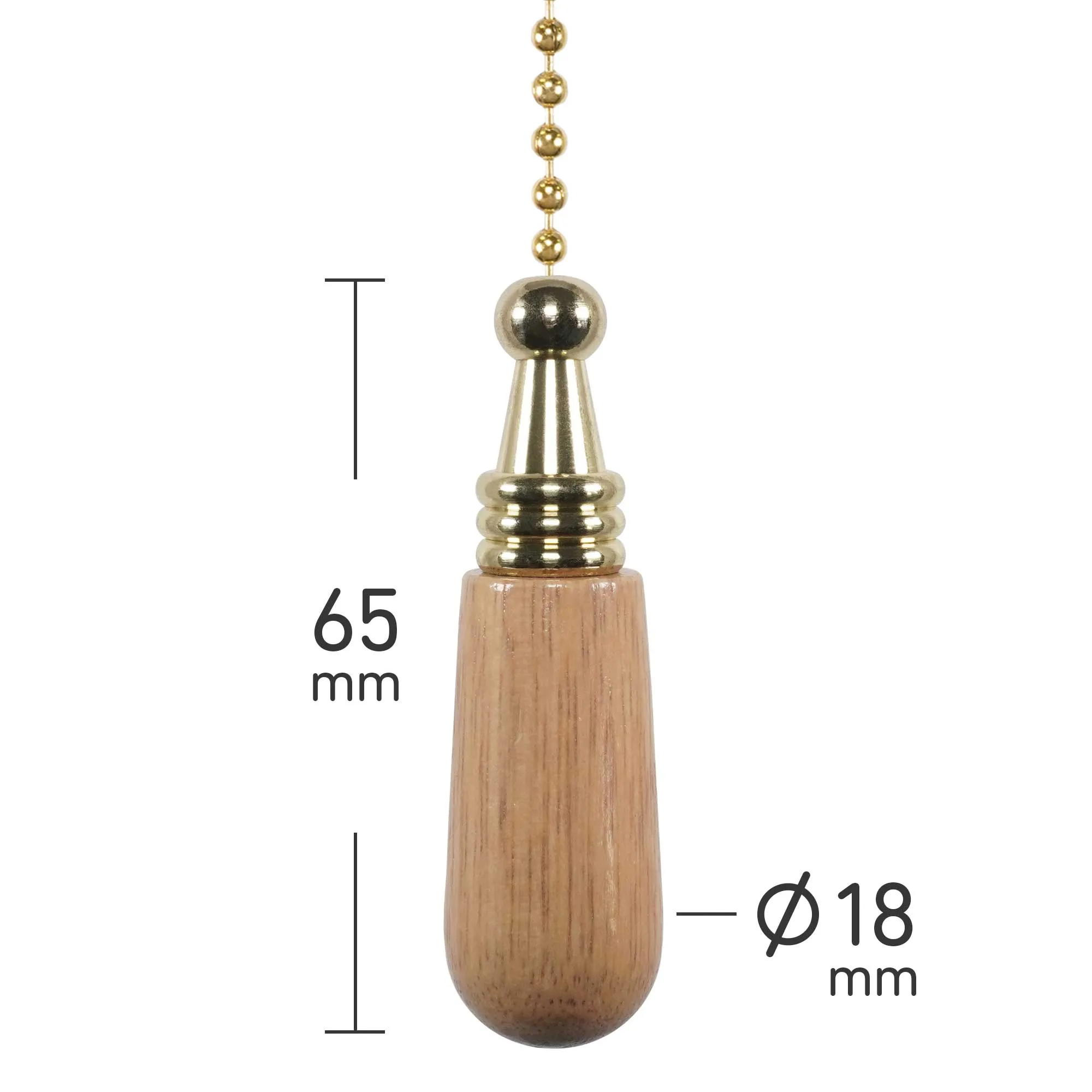 ElekTek Premium Brushed Brass Bathroom Light Pull Cord Switch Kit with Pull Chain Handle