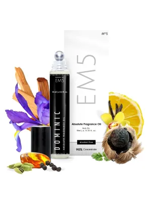 EM5™ Dominic | Perfume Oil Roll On (Attar) 90% Concentrate Non-Alcoholic for Men and Women, Strong and Long Lasting | Woody Citrus Warm & Spicy Fragrance Perfume Oil | 10ml Roll-On Easy to Carry and Travel Friendly