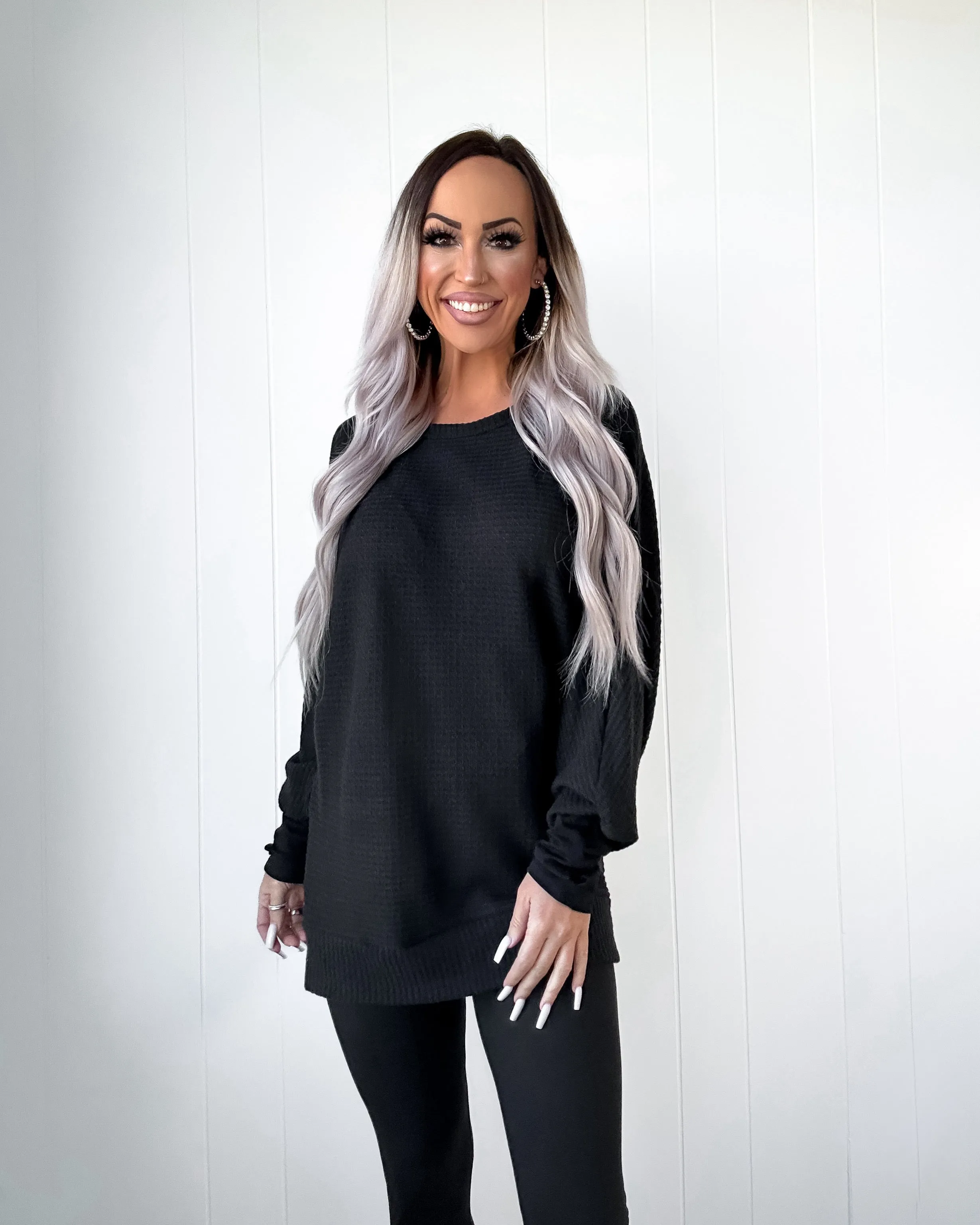 Essential Waffle Dolman - Black