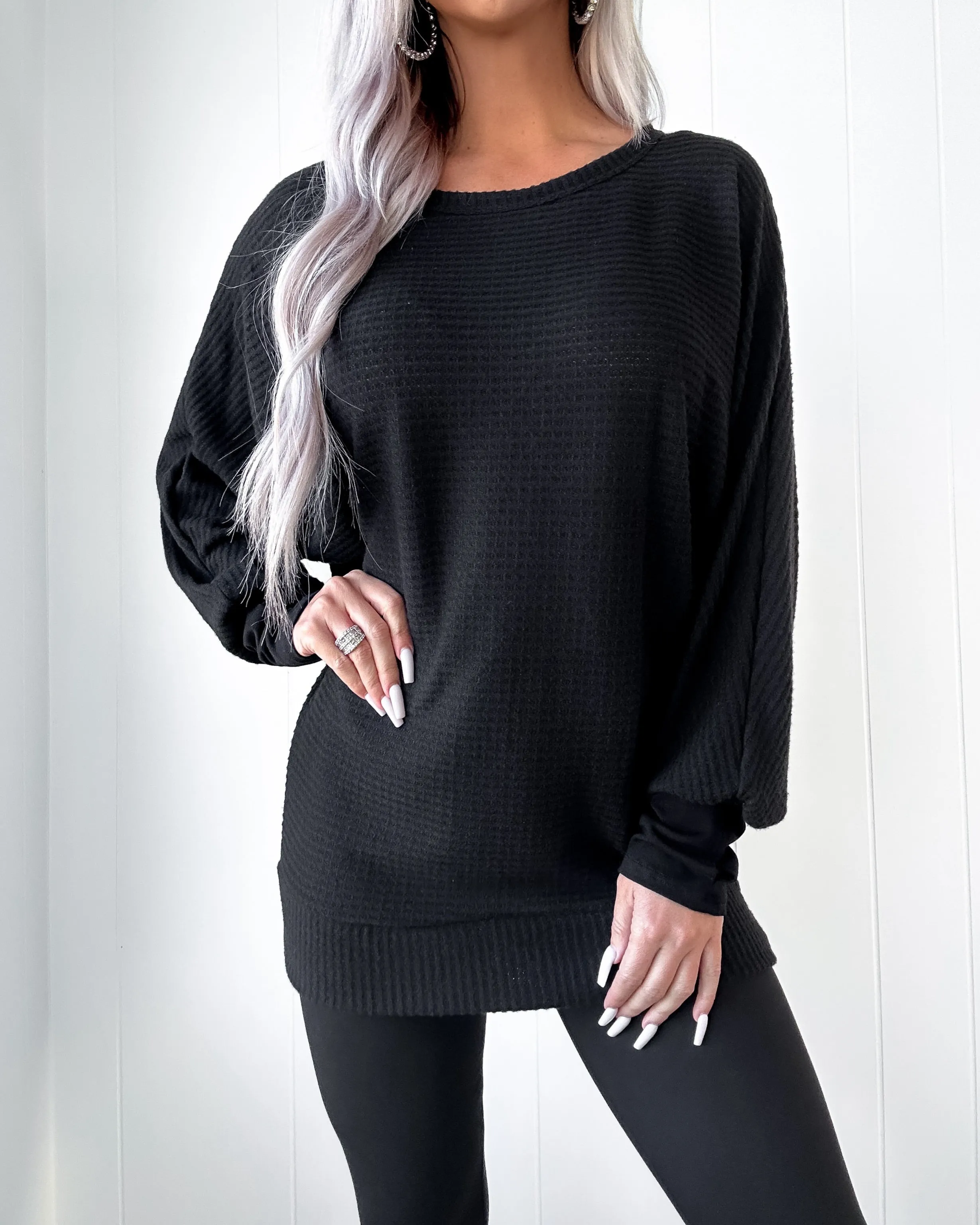Essential Waffle Dolman - Black