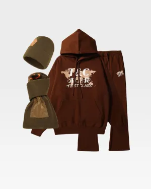First Class Tracksuit & Beanie Scarf Set in Brown
