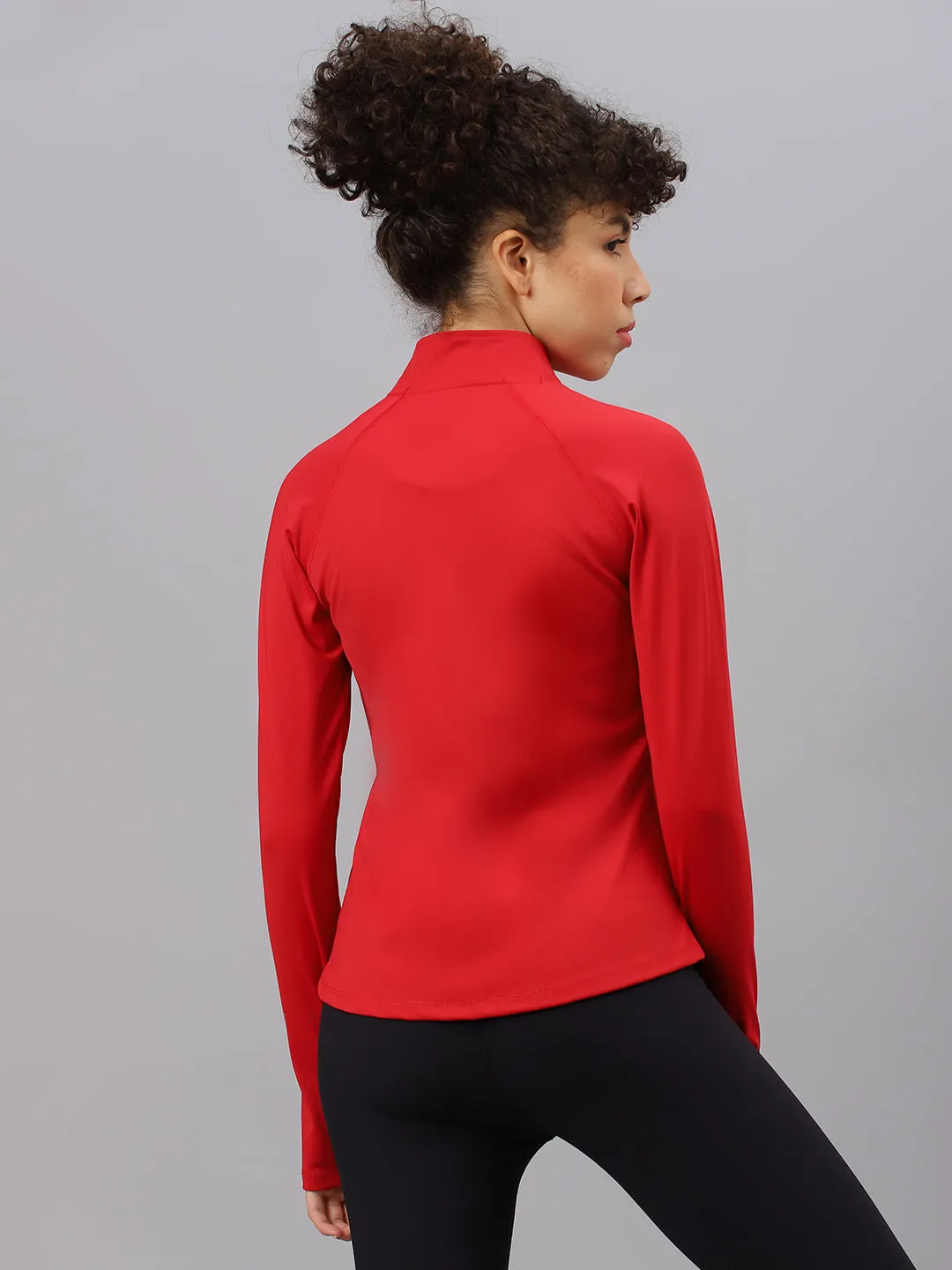 Fitkin women's red high neck plain full zipper jacket