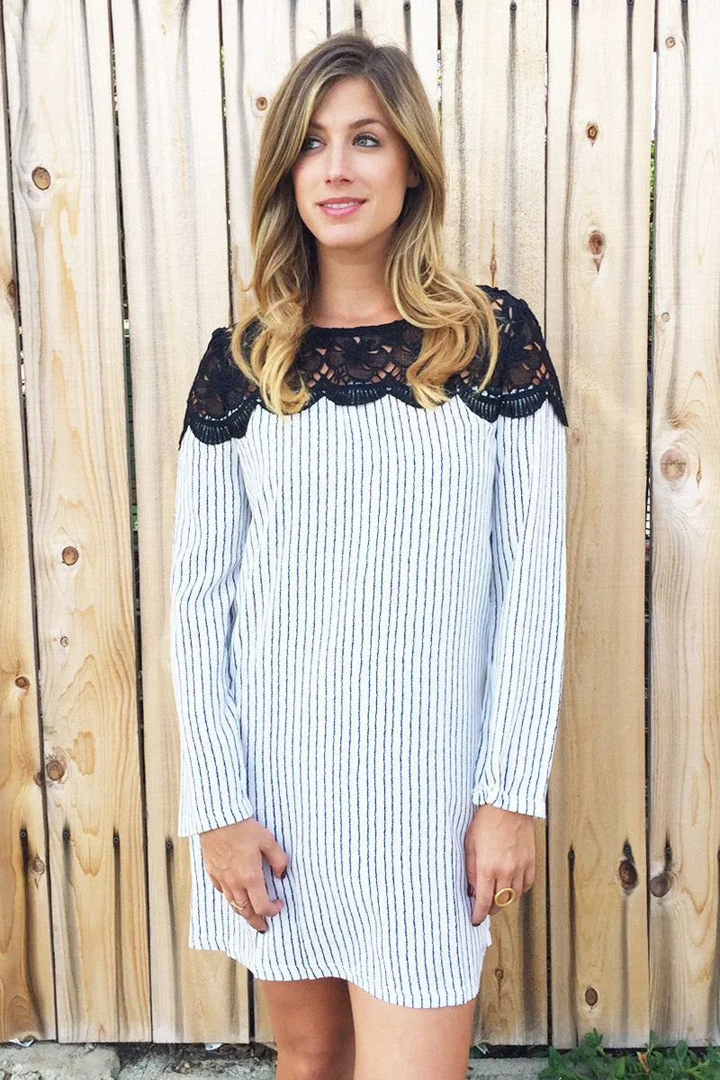 Floral Lace Crochet Stripe Tunic Dress - 2 Colors