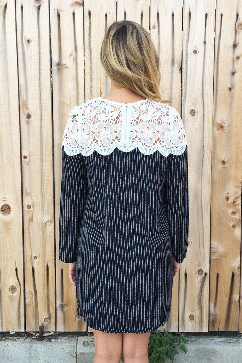 Floral Lace Crochet Stripe Tunic Dress - 2 Colors