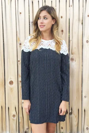 Floral Lace Crochet Stripe Tunic Dress - 2 Colors