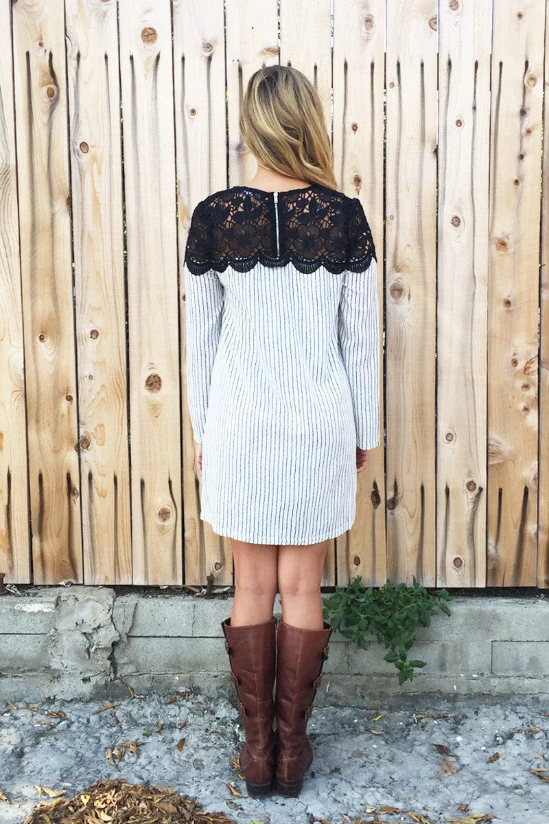 Floral Lace Crochet Stripe Tunic Dress - 2 Colors