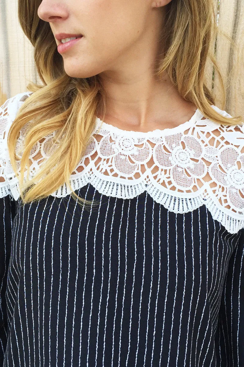 Floral Lace Crochet Stripe Tunic Dress - 2 Colors