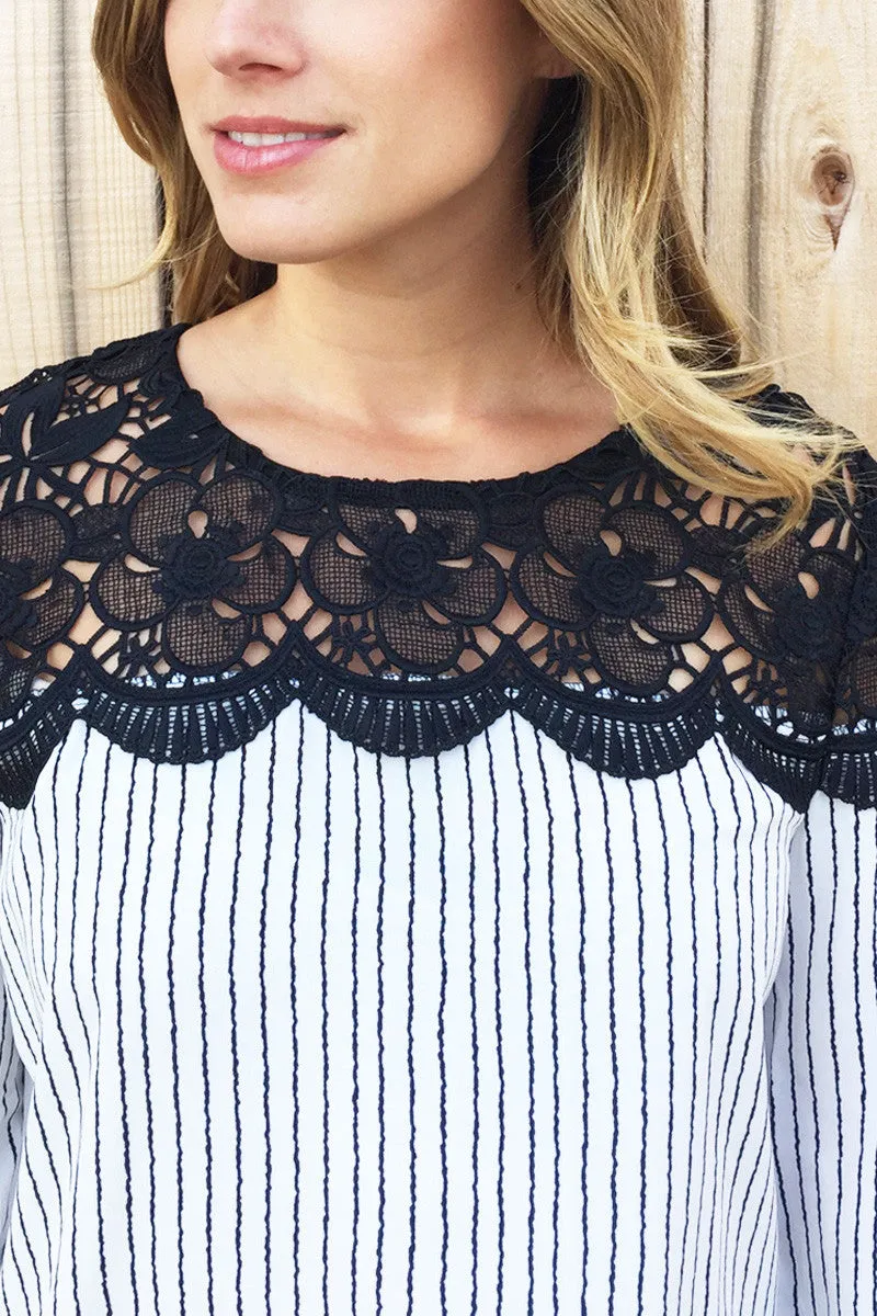 Floral Lace Crochet Stripe Tunic Dress - 2 Colors