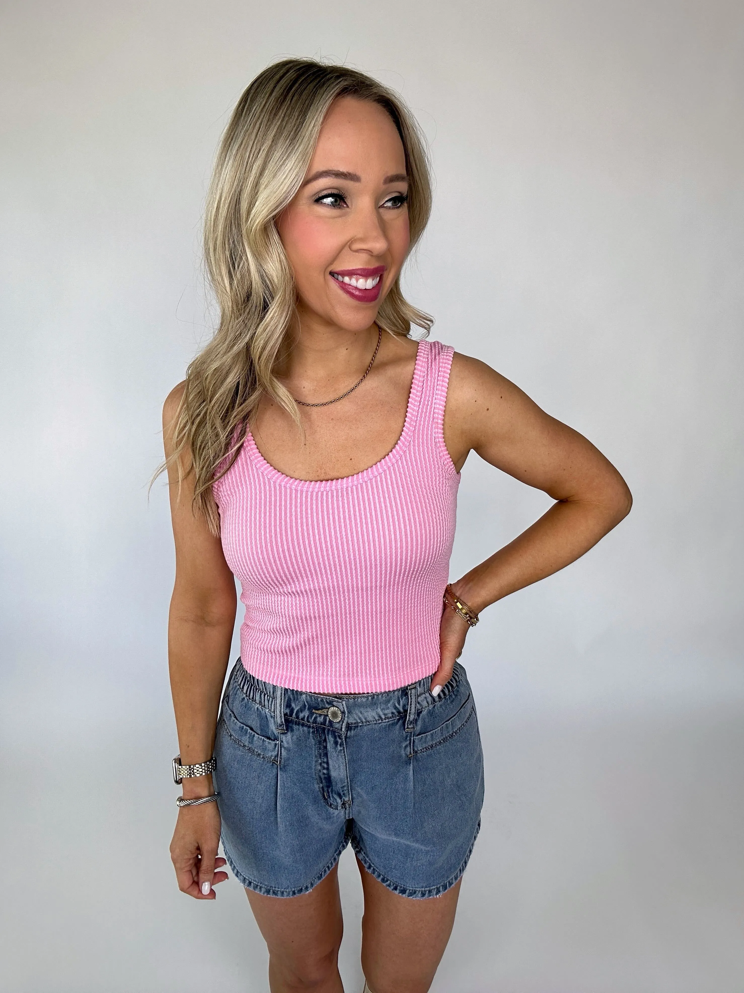 Fun In The Sun Cropped Tank - Pink
