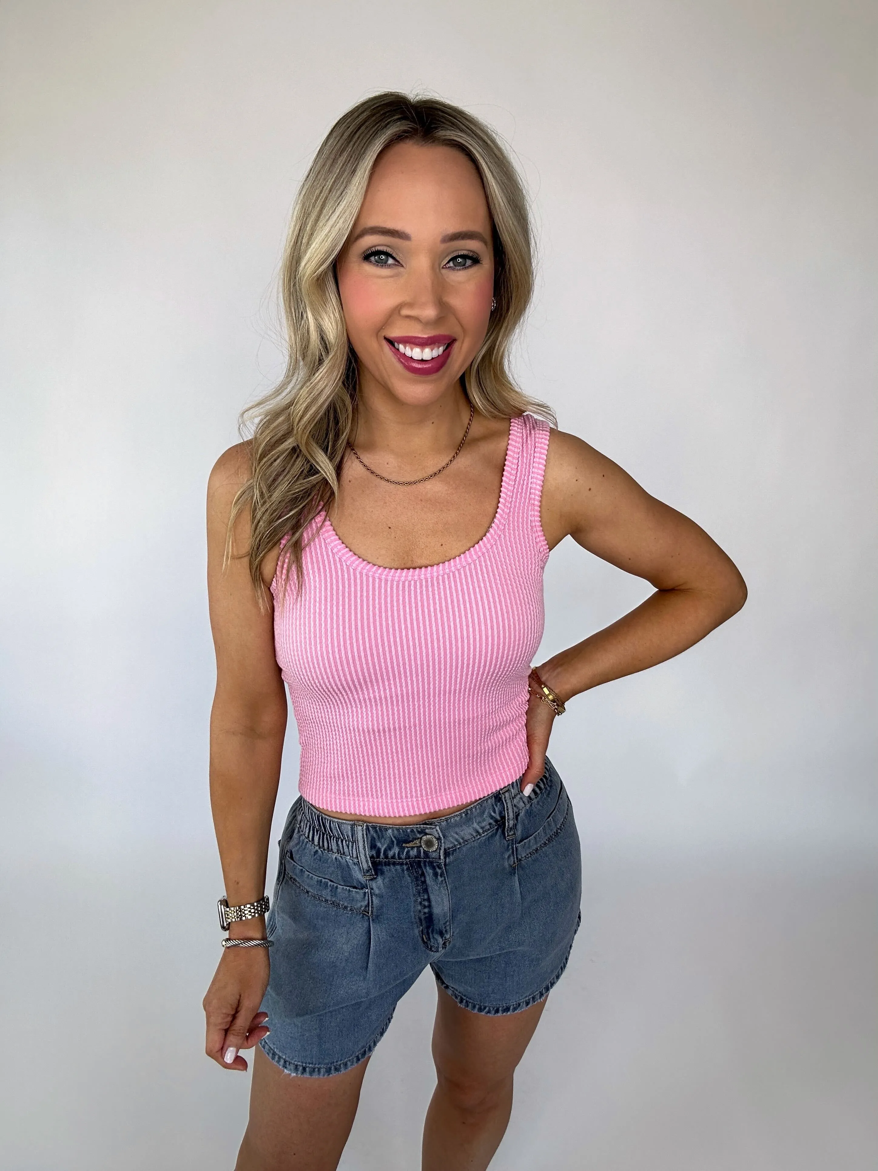 Fun In The Sun Cropped Tank - Pink