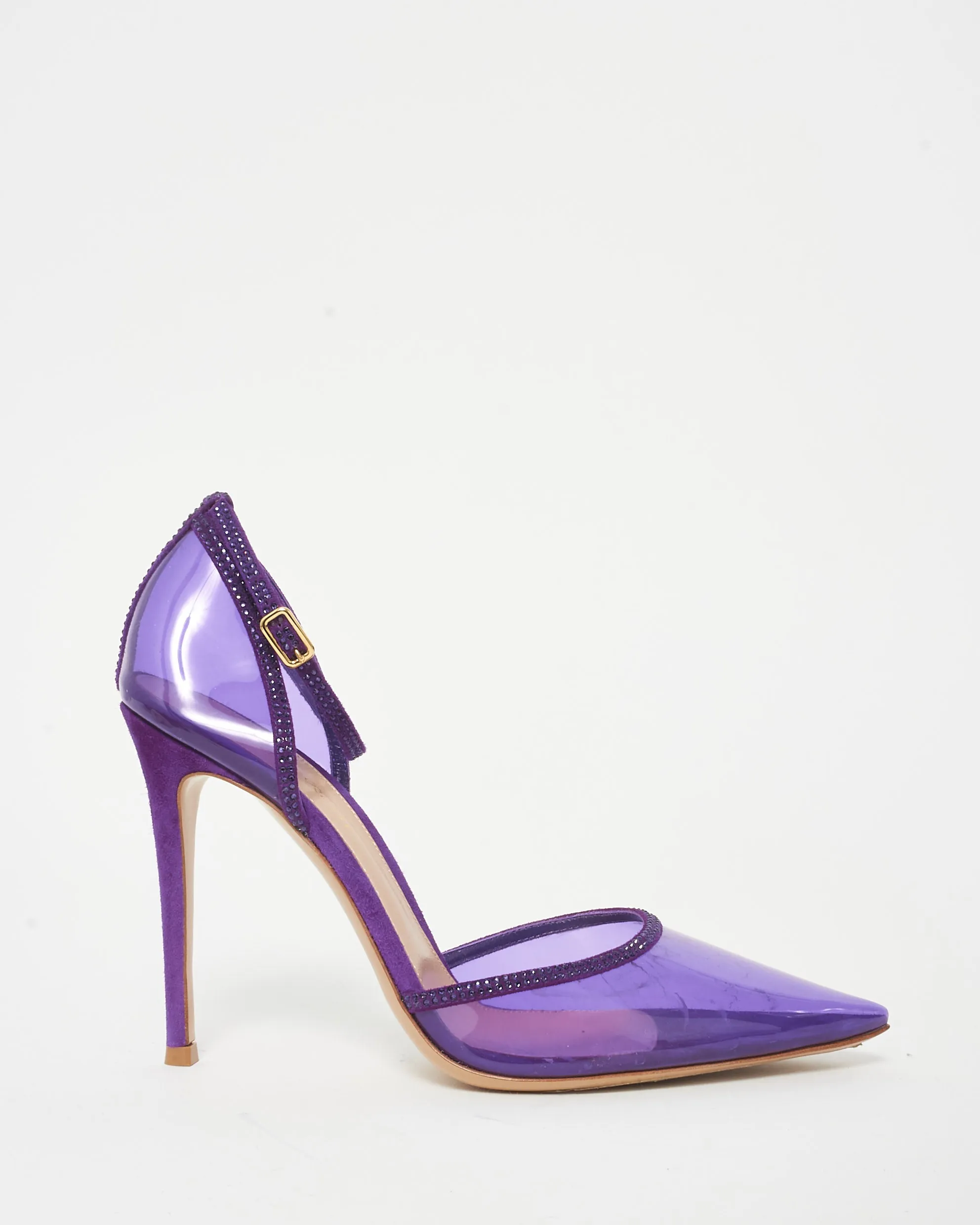 Gianvito Rossi Purple PVC Suede & Rhinestone Ankle Strap Pumps - 39