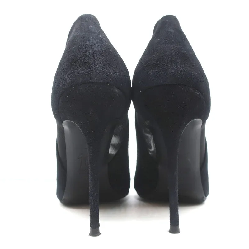 Giuseppe Zanotti Pumps Lucrezia Black Mesh-Inset Suede Size 39 Pointed Toe Heels