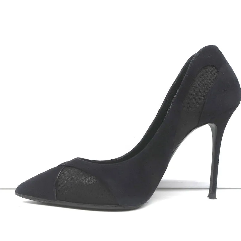Giuseppe Zanotti Pumps Lucrezia Black Mesh-Inset Suede Size 39 Pointed Toe Heels
