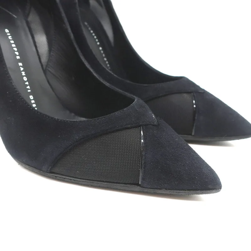 Giuseppe Zanotti Pumps Lucrezia Black Mesh-Inset Suede Size 39 Pointed Toe Heels