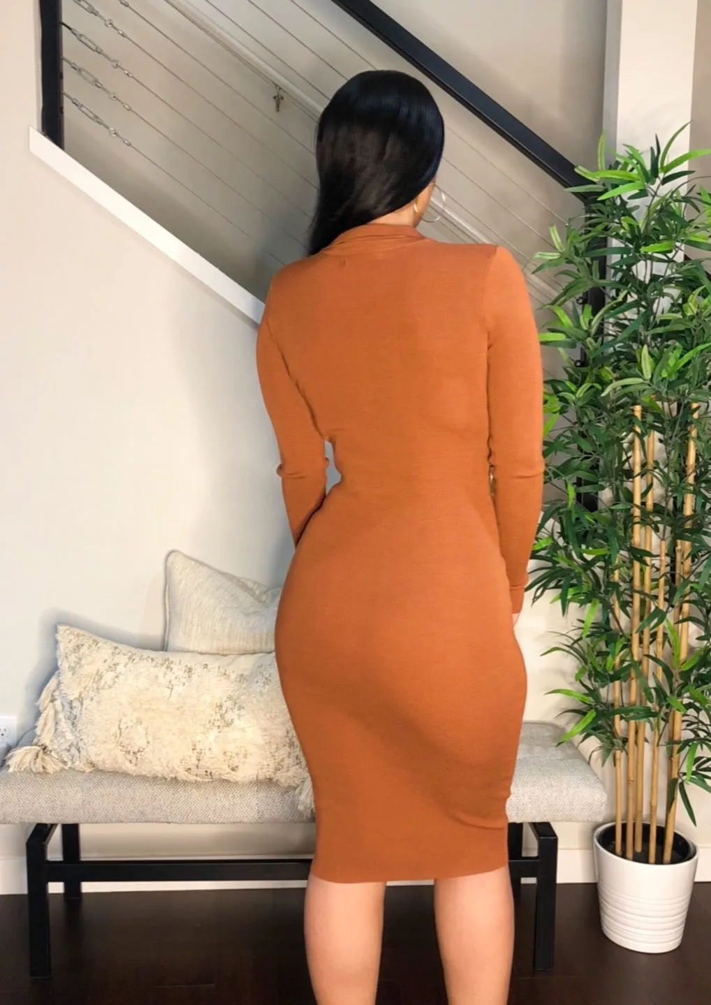 Gold Button Knit Midi Dress