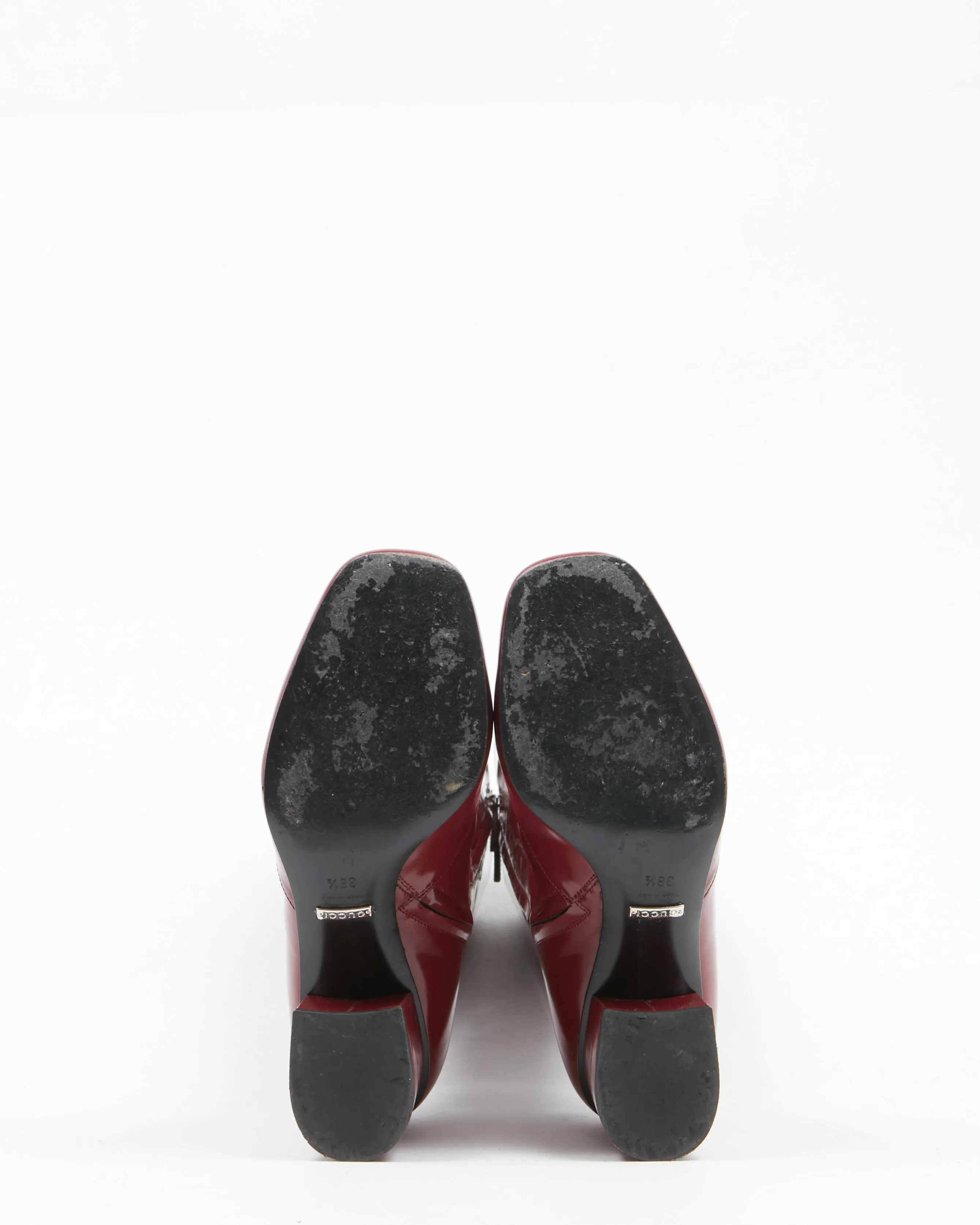 Gucci Wine Red Patent Leather Horsebit Accent Knee-High Boots - 36.5