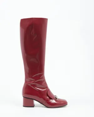 Gucci Wine Red Patent Leather Horsebit Accent Knee-High Boots - 36.5