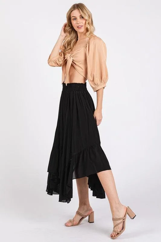 Handkerchief Hem Elastic Waist Pocket Midi Skirt