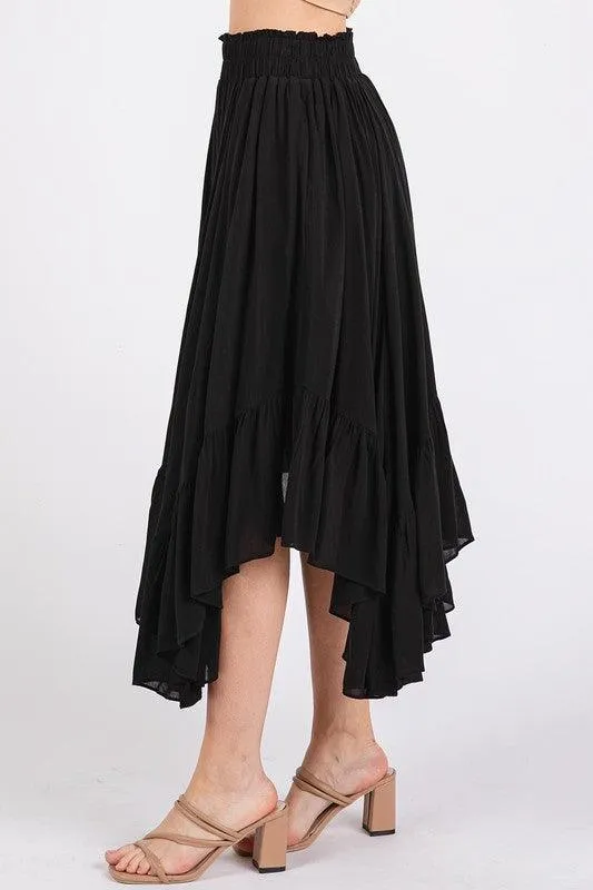 Handkerchief Hem Elastic Waist Pocket Midi Skirt