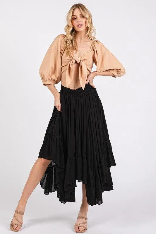 Handkerchief Hem Elastic Waist Pocket Midi Skirt