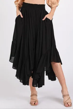 Handkerchief Hem Elastic Waist Pocket Midi Skirt