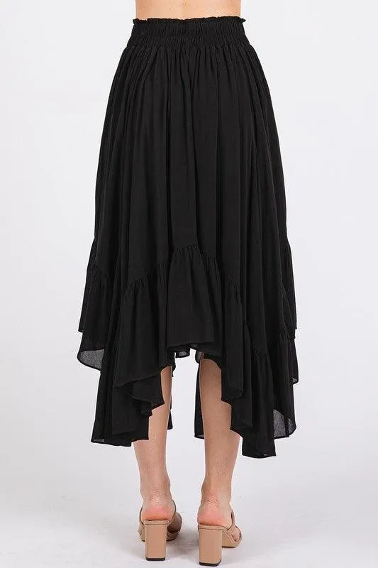 Handkerchief Hem Elastic Waist Pocket Midi Skirt