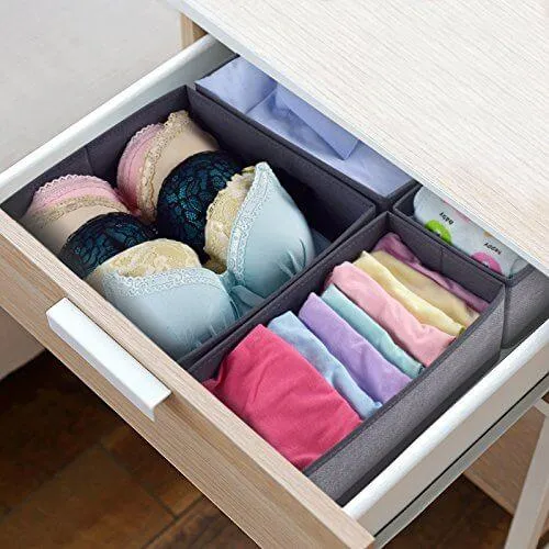 HARRA HOME Soft Fabric Drawer Organizer, Clothes Box for Underwear Bra Sock Tie Scarf, Organizing Child Baby Kids Room, Nursery Closet Drawer Divider, Set of 6
