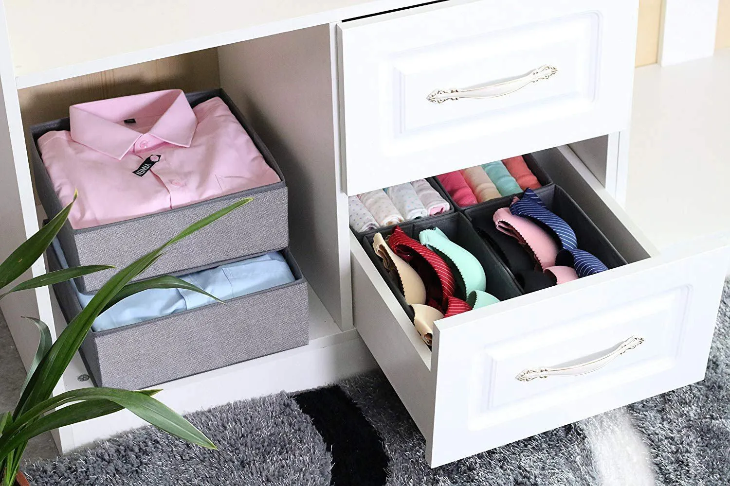 HARRA HOME Soft Fabric Drawer Organizer, Clothes Box for Underwear Bra Sock Tie Scarf, Organizing Child Baby Kids Room, Nursery Closet Drawer Divider, Set of 6