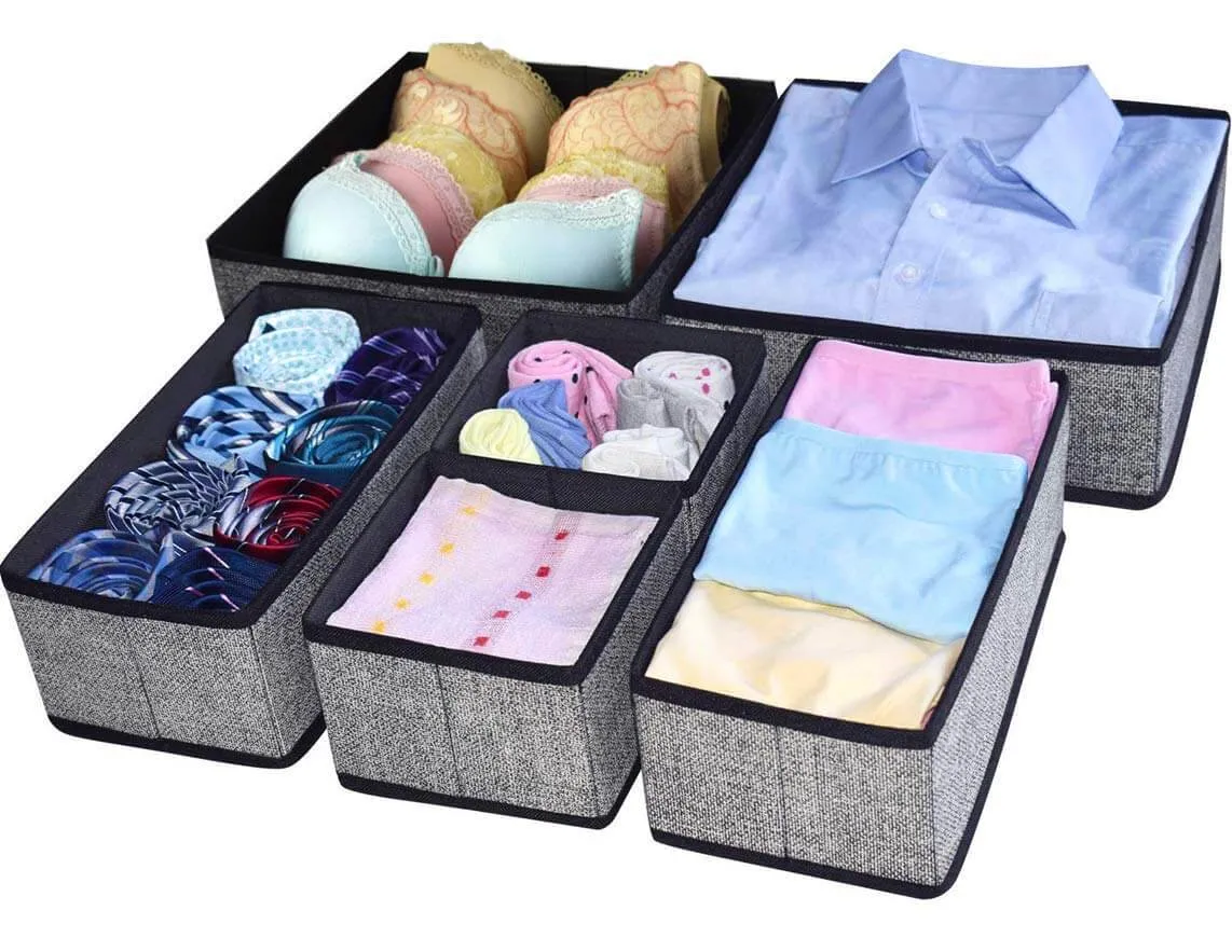 HARRA HOME Soft Fabric Drawer Organizer, Clothes Box for Underwear Bra Sock Tie Scarf, Organizing Child Baby Kids Room, Nursery Closet Drawer Divider, Set of 6