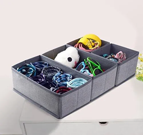 HARRA HOME Soft Fabric Drawer Organizer, Clothes Box for Underwear Bra Sock Tie Scarf, Organizing Child Baby Kids Room, Nursery Closet Drawer Divider, Set of 6