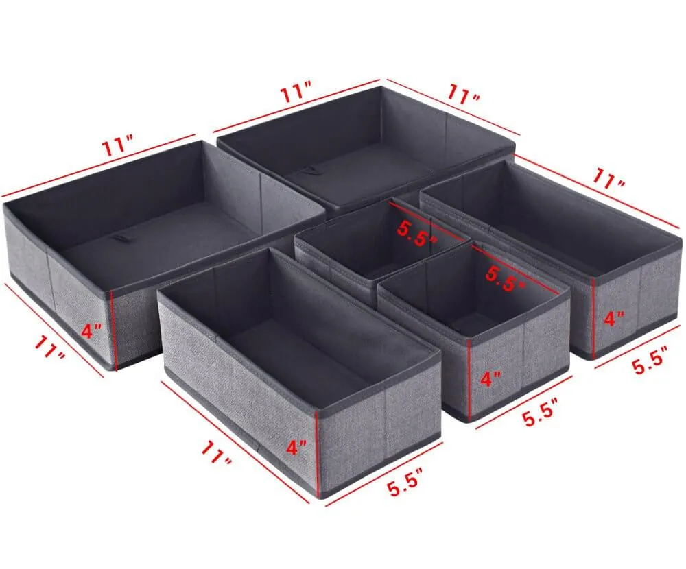 HARRA HOME Soft Fabric Drawer Organizer, Clothes Box for Underwear Bra Sock Tie Scarf, Organizing Child Baby Kids Room, Nursery Closet Drawer Divider, Set of 6