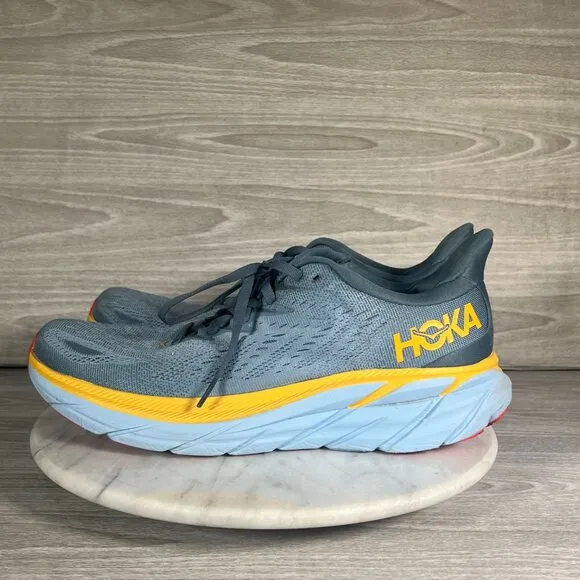 Hoka One One Clifton 8 Mens 10D Running Shoes Goblin Blue Yellow 1119393 GBMS