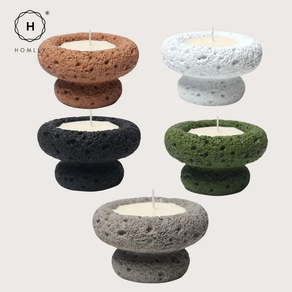 Homlly Nordic Textured Cement Terracotta Tea Light Candle Mushroom Holder (Candle Wax not included)