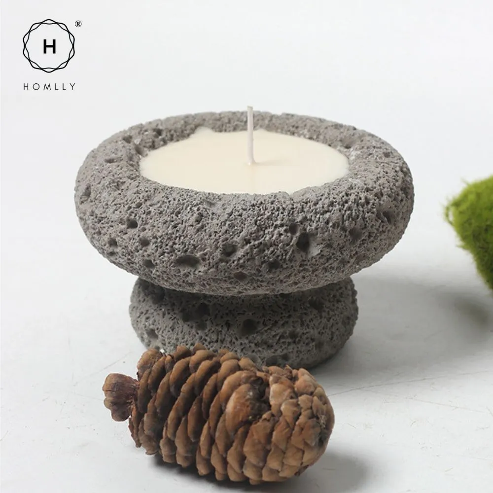 Homlly Nordic Textured Cement Terracotta Tea Light Candle Mushroom Holder (Candle Wax not included)