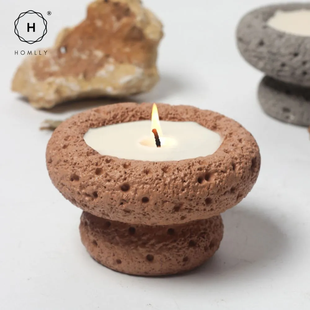 Homlly Nordic Textured Cement Terracotta Tea Light Candle Mushroom Holder (Candle Wax not included)