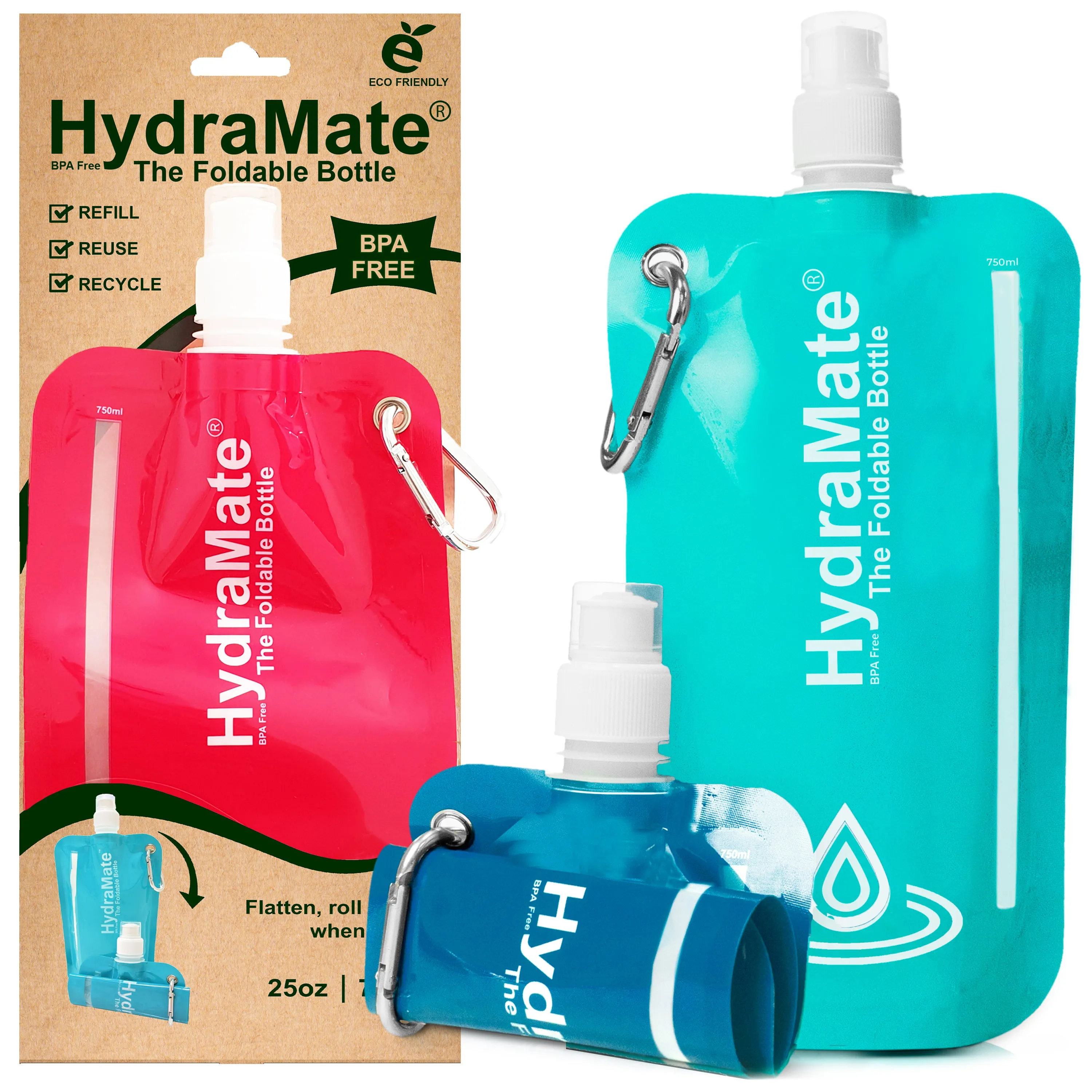 HydraMate Foldable Bottle. Collapsible Water Bottle 750ml