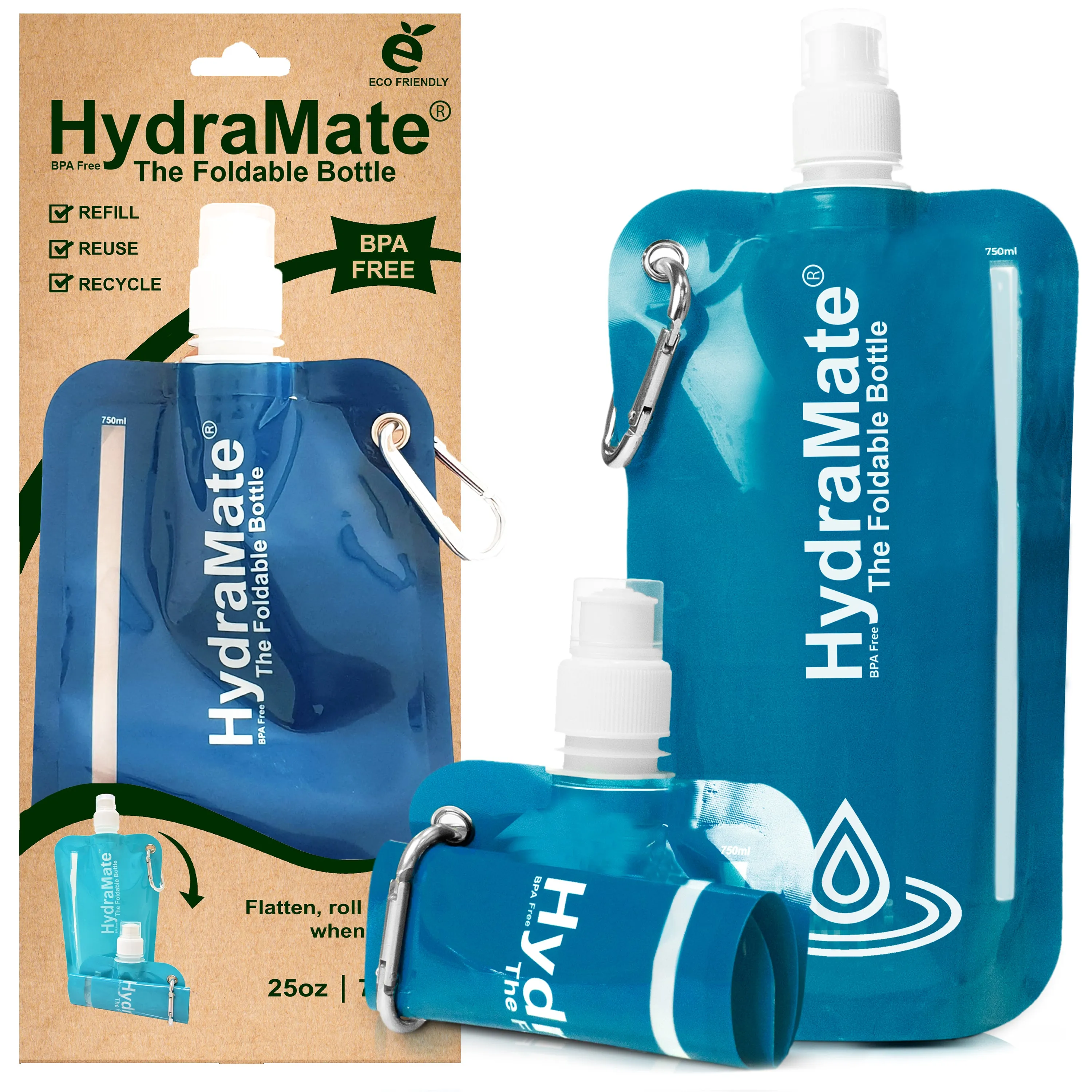 HydraMate Foldable Bottle. Collapsible Water Bottle 750ml