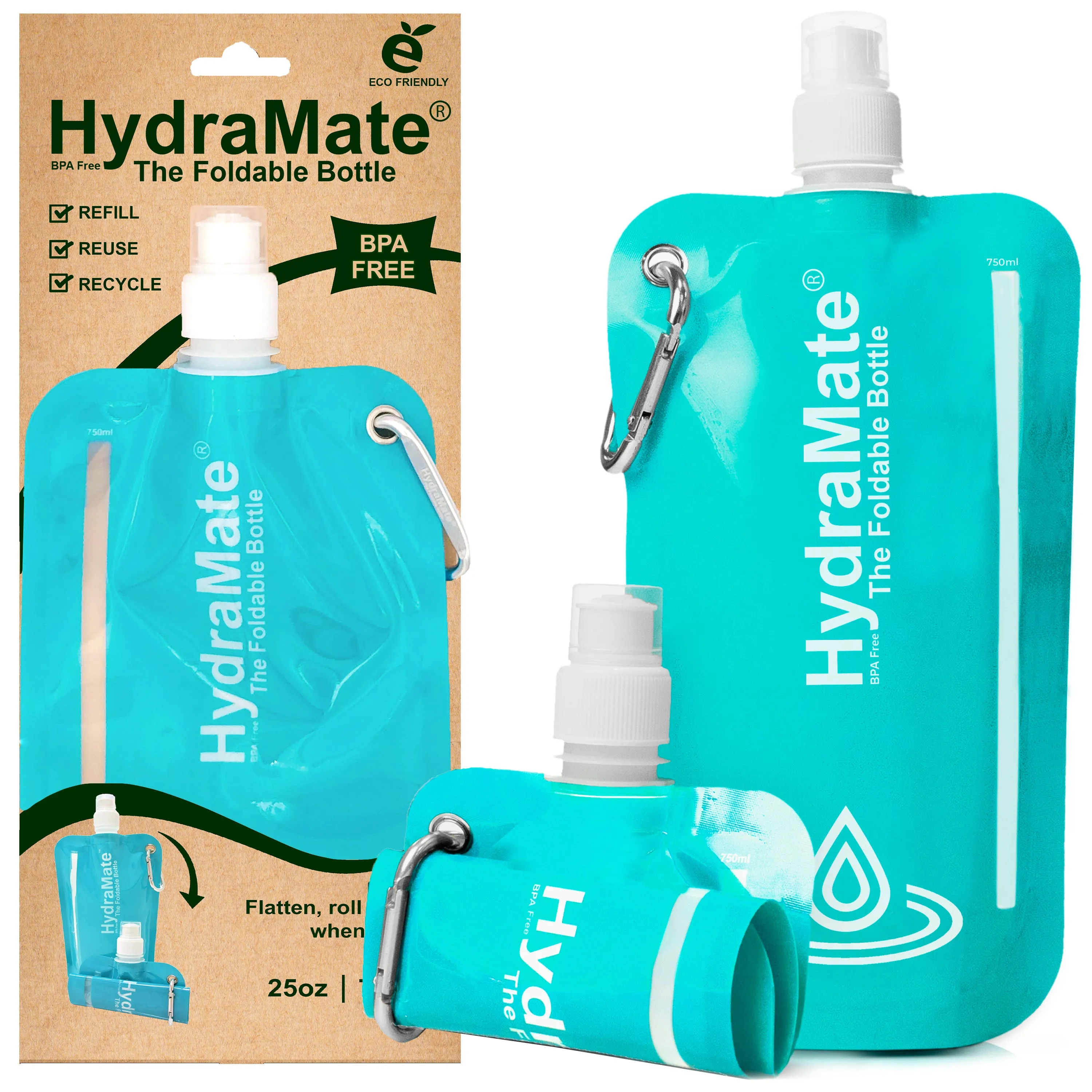 HydraMate Foldable Bottle. Collapsible Water Bottle 750ml